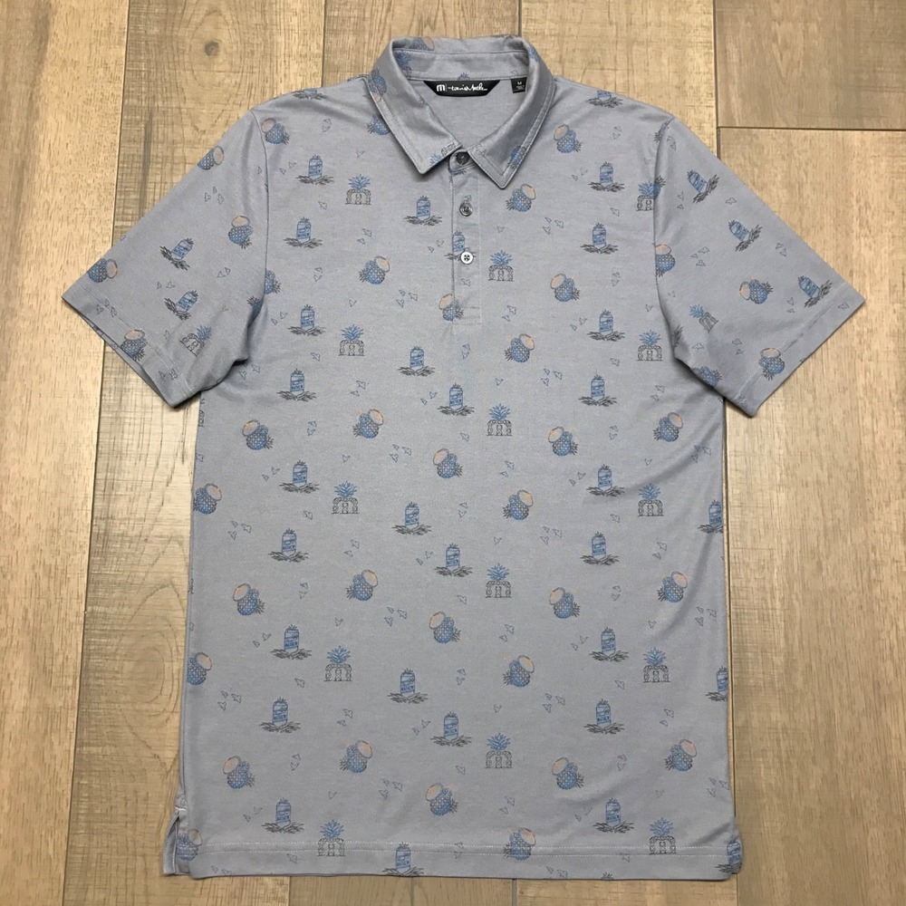 Travis Mathew Polo Shirt Mens Sz M Gray Pineapple Short Sleeve Golf Performance